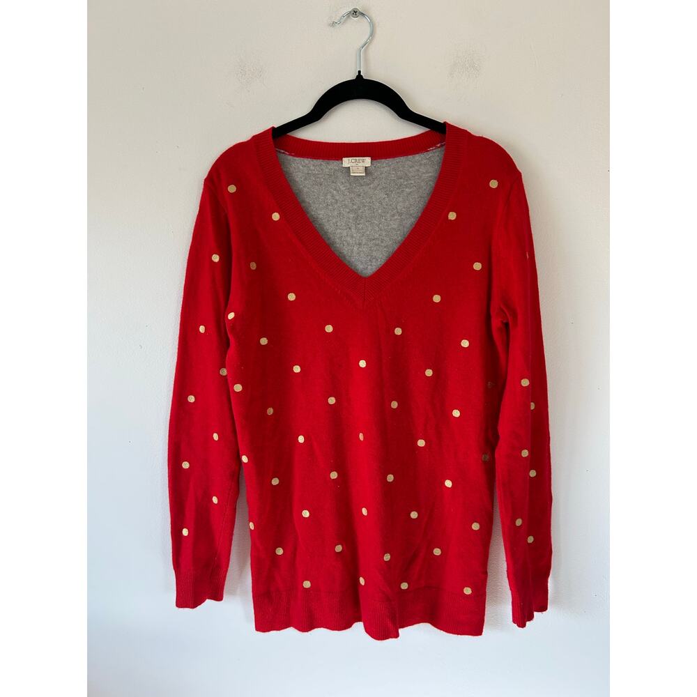 J. Crew polka dot sweater womens S merino wool blend red grey